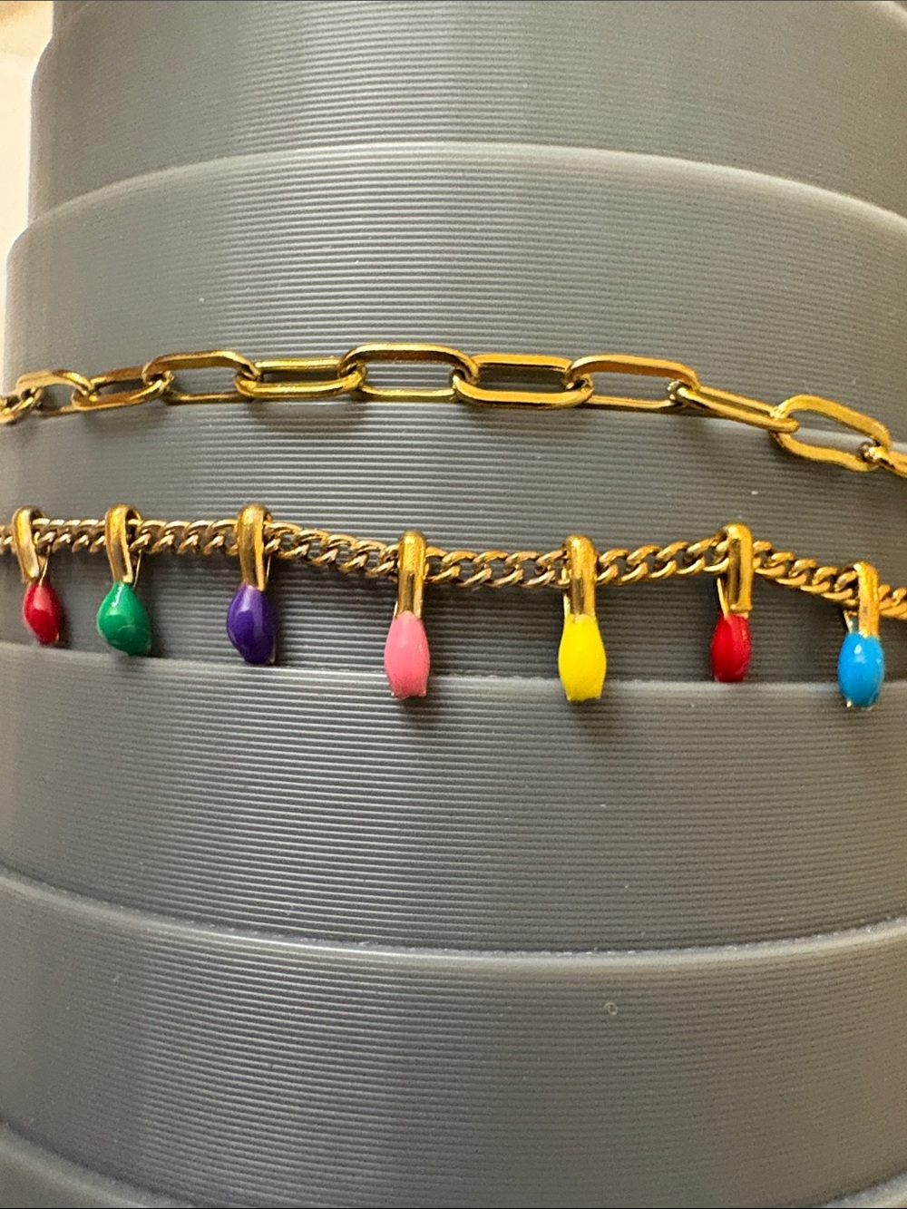 Gold Chain Bracelet with Multicolor Enamel Charms(can be used as necklace - Picture 3 of 7